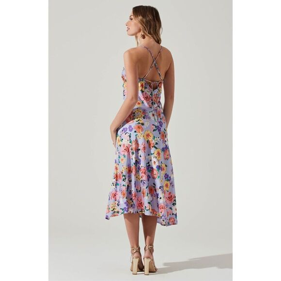 ASTR THE LABEL Gaia Floral Print Midi Dress Periwinkle Floral size S NWT - Picture 3 of 6